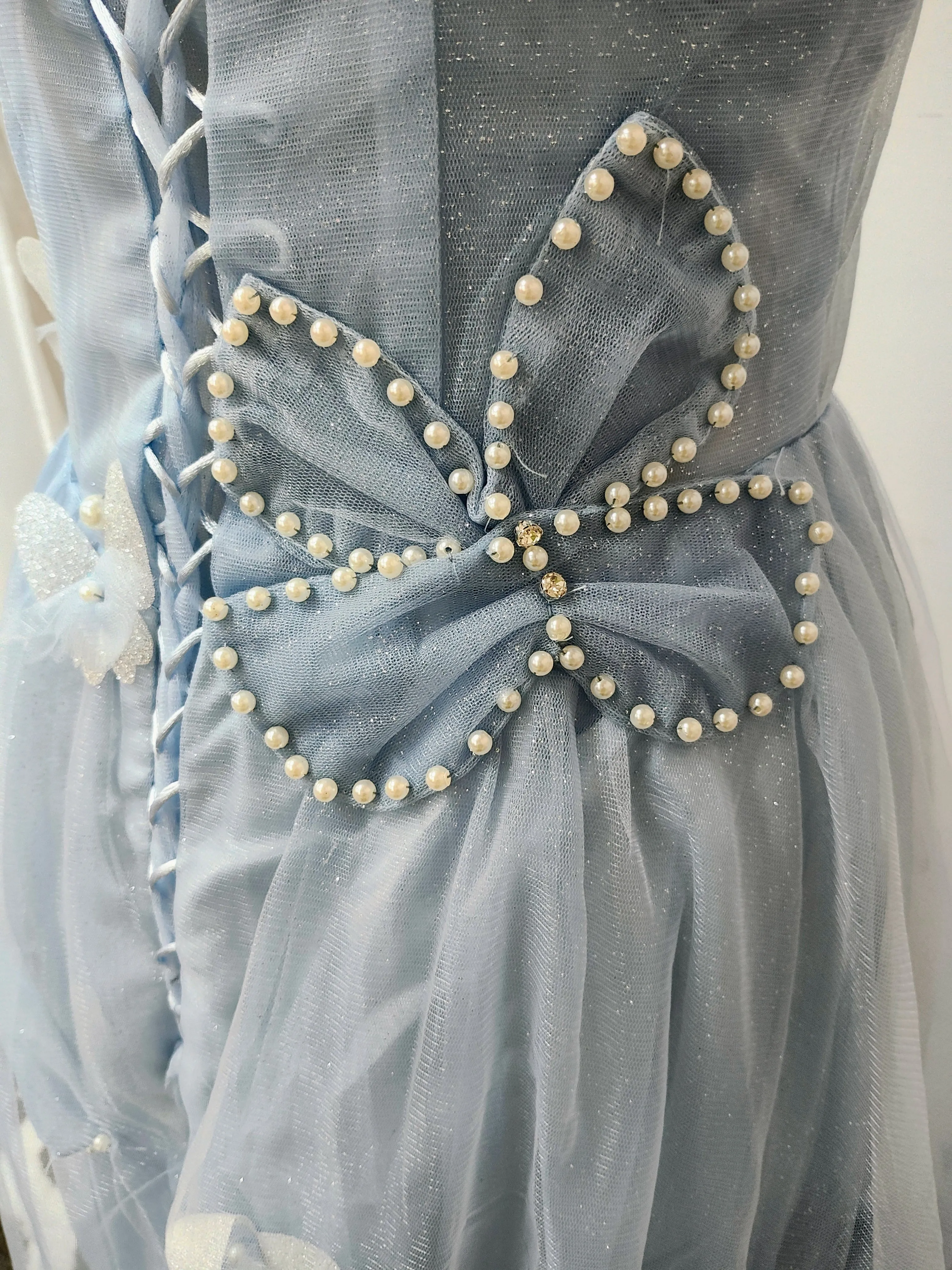 Sky blue floor length prom dress photo 4