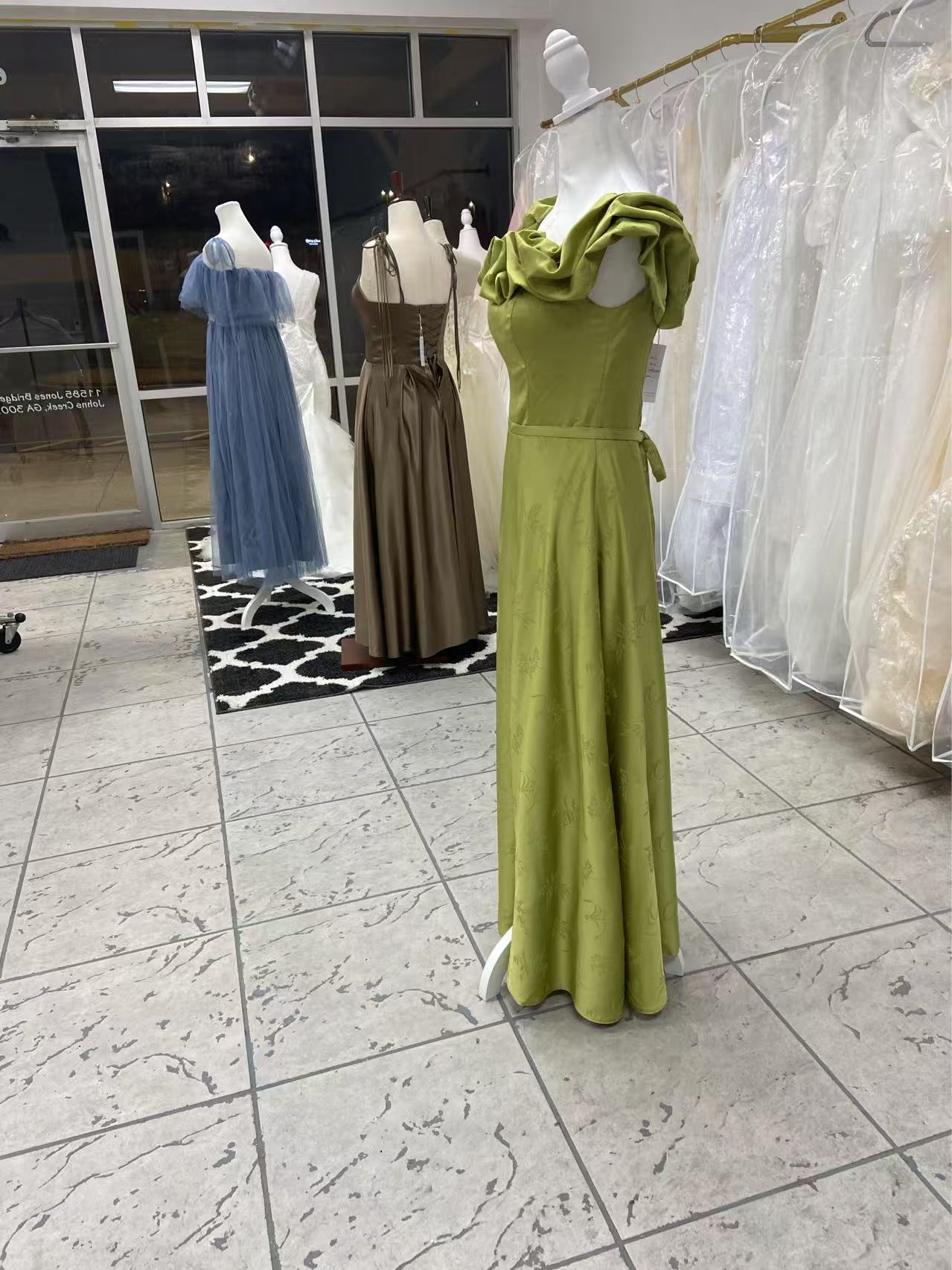 Ruffled Olive Gown Bridesmaids Dress